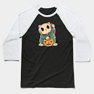 Killer Cat // Pumpkin Carving Cat Baseball T-Shirt